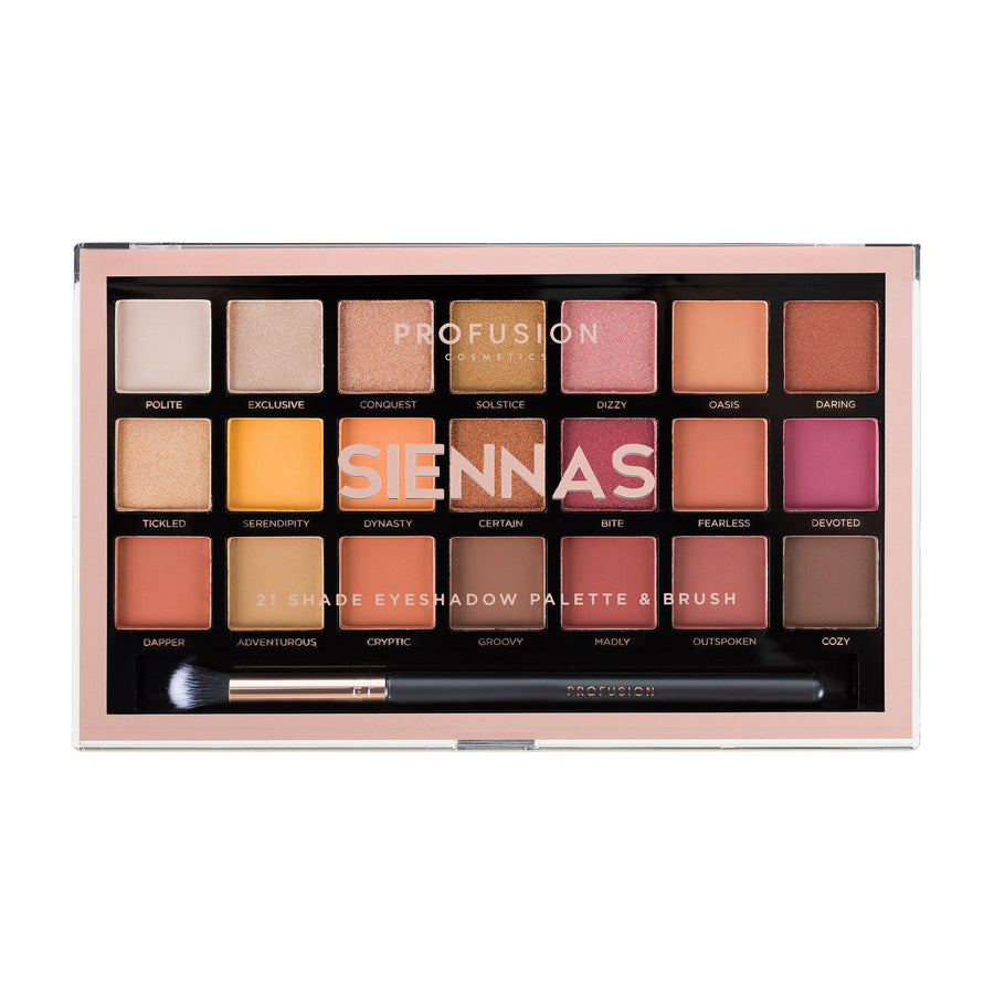 Profusion Siennas 21 Shade Eyeshadow Palette with brush closed