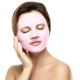 Model wearing a Raw Beauty Lab vegan collagen sheet mask