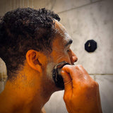 Man using ScrubMeFace Breathtaking Blue with shaving foam