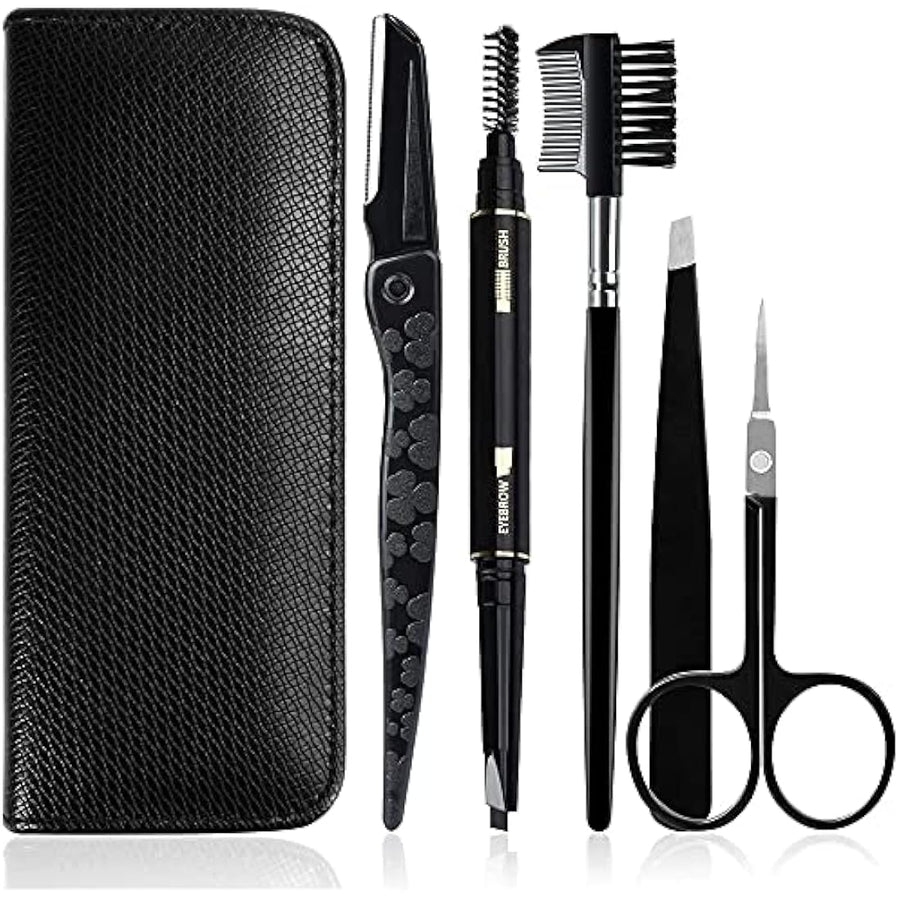 Gibot 5 piece stainless steel eyebrow grooming kit in black travel case